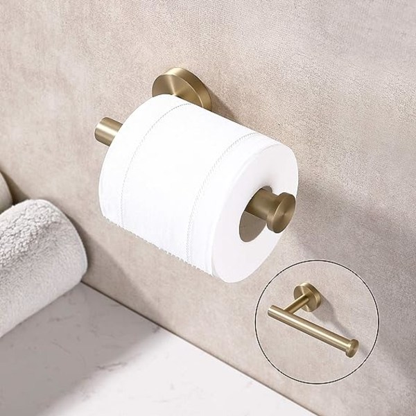 Toalettpappershållare i Borstad Guld SUS304 Rostfritt Stål, Modern Rund Väggmonterad Toalettpappershållare, Toalettpappersrulle Dispenser Badrum 5 tum TP H