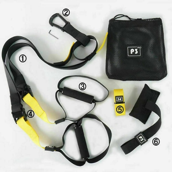 Dhrs Suspension Trainer Kit, den letteste og minste Suspension Trainer - Perfekt for reise og innendørs/utendørs trening (svart)