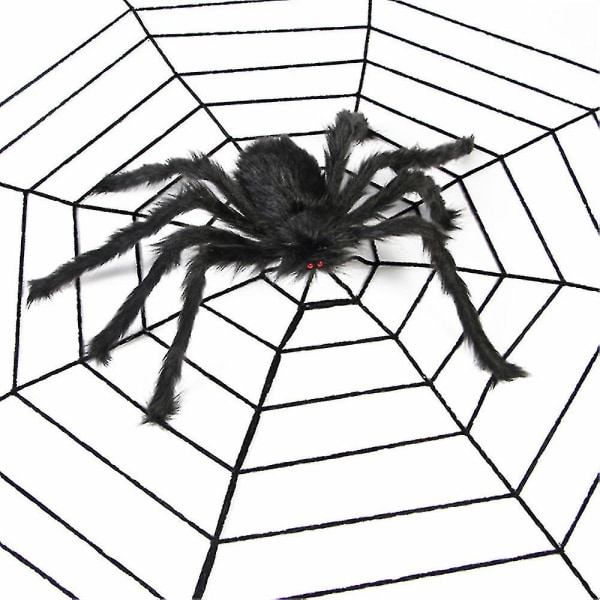 Spider Web Halloween Spider Party Dekoration Rekvisitter Spider Web Secret Room Vanskelig simulering Plys Edderkop-90 cm-kun Sort Edderkop