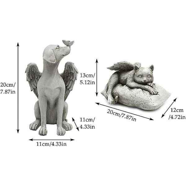 Katte- og Hunde-Engle Gravstedsmarkør, Hunde-Engle Dyreminde Gravstedsmarkør Tributstatue, Ornament Dyreminde Dyrehave Statue til Udendørs Have Skrivebord