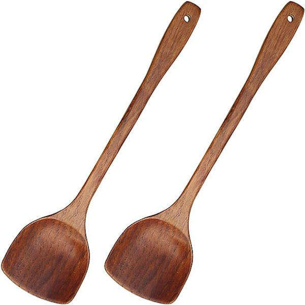 Træspatel, 2 stk. Lang håndtag Flad Non-Stick Køkken Køkkenudstyr til Blandning og Madlavning, 15.35”