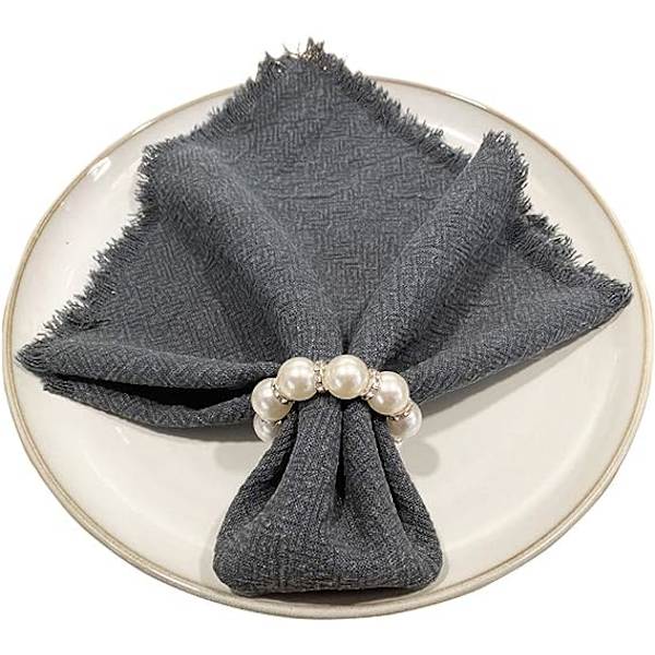Imitation Pearl Beaded Napkin Rings Holder Set of 12, Rhinestone Serviette Rings Buckle Button for Dinner Table Decoration Parties Weddings Receptions