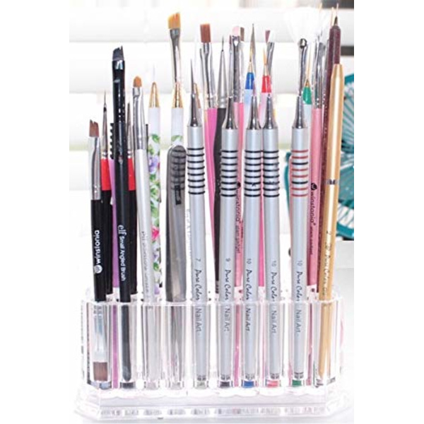 Akryl Makeup Finger Nail Art Tool Organizer 26 utrymmen för förvaring av skönhetsnaglar Art Kit Tools - Klar