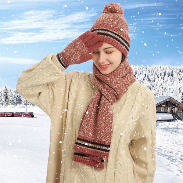 3kpl talvipipo ja kosketusnäytölliset käsineet naisille kaulanlämmittävä cap fleecevuorattu set