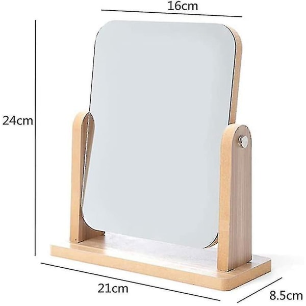 360 graders roterande bordsskiva sminkspegel med stativ Klar träbordsspegel Stor fristående rektangulär spegel
