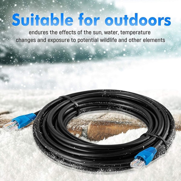 15 m Cat6 Outdoor Waterproof Direct Burial Ethernet verkkokaapeli - Utp - Cca - 550 Mhz - Musta 15 metriä nippusiteillä