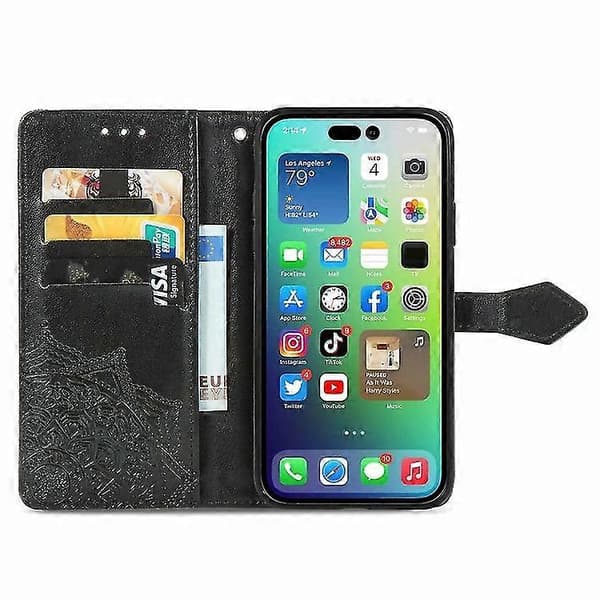 Mandala Præget Læderetui til iPhone 15