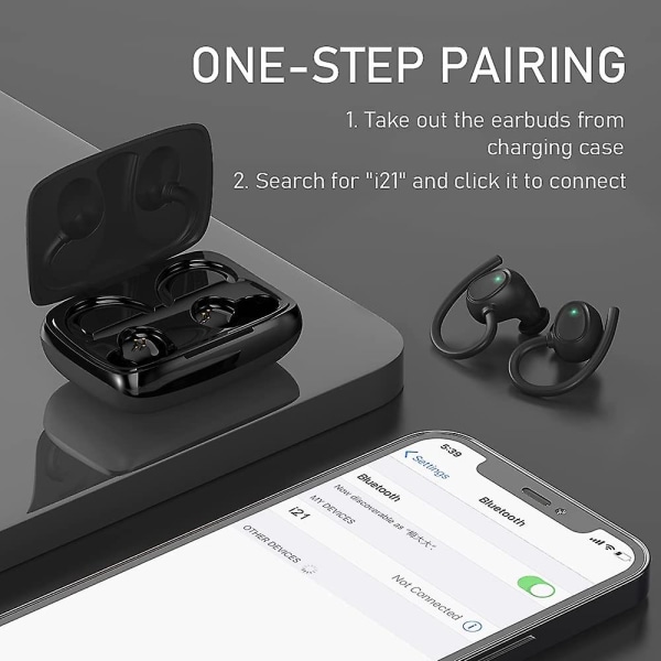 Trådlösa hörlurar, trådlösa hörlurar som kör Bluetooth 5.3 hörlurar med mikrofon, trådlösa hörlurar Ip7 vattentäta öronkrokar, brus