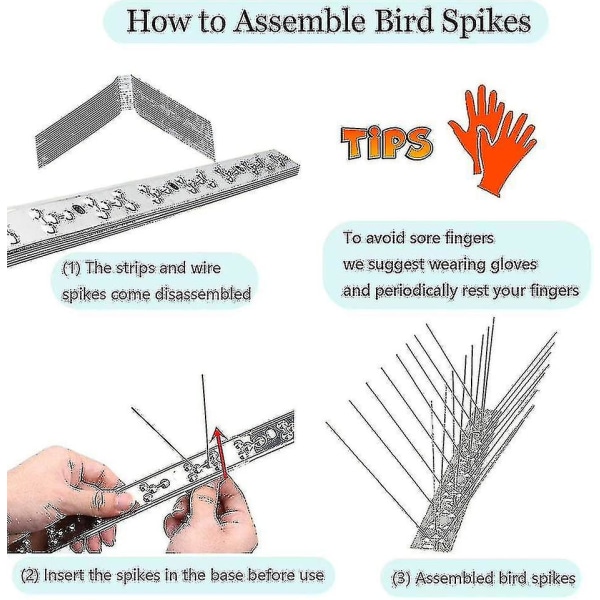 5 Strips Bird Spikes för duvor Små fåglar, rostfria fågel spikar -inga fler fågelbon & bajs-demonterade broddar