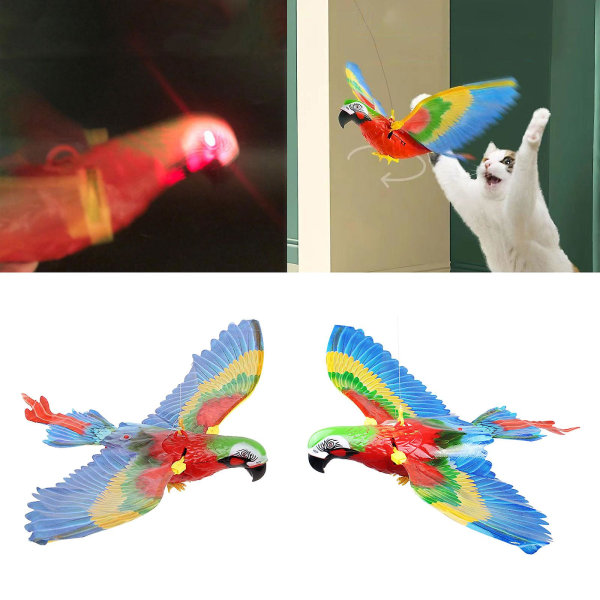 Sähköllä lentävä lintu Interaktiiviset kissanlelut sisäkissoille Värikäs papukaija