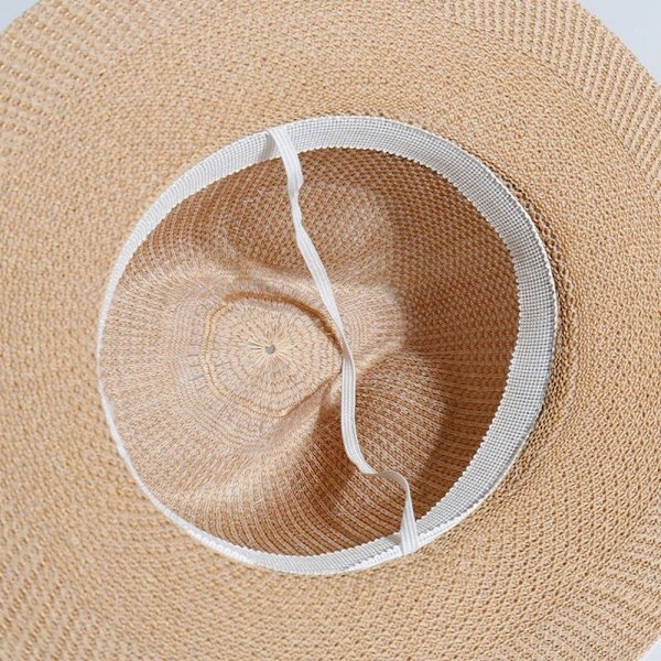 Hatt i strå i bohemisk stil for middelaldrende menn og kvinner - Strandhatt for reiser og solhatt i sommerfarger beige