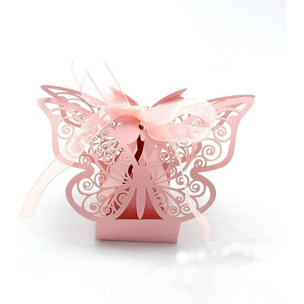 50 stk. Laser Skåret Butterfly Bryllupsgaveæske med Organza Bånd Fødselsdagsfest Slikæsker