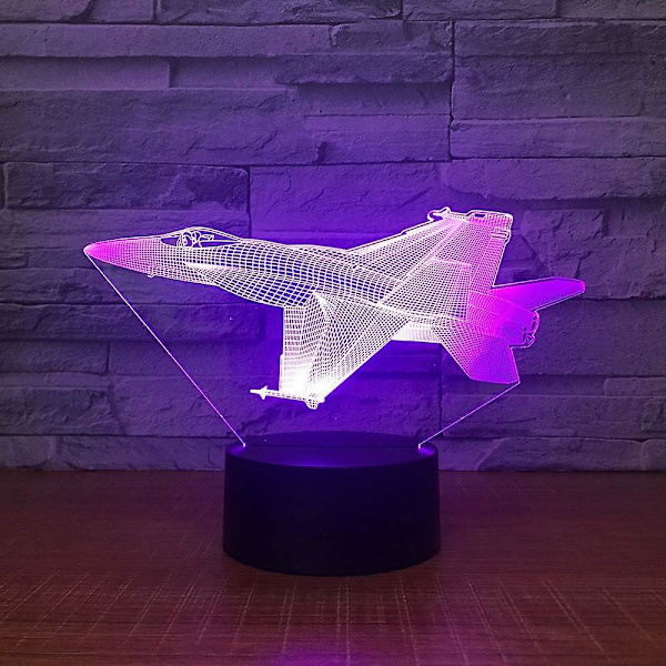 3D Flyvemaskine Natlys Lampe Illusion Led 7 Farve Skiftende Berøringskontakt Bord Skrivebord Dekoration Lamper Akryl Flad Abs Base Usb Kabel Legetøj (bus)
