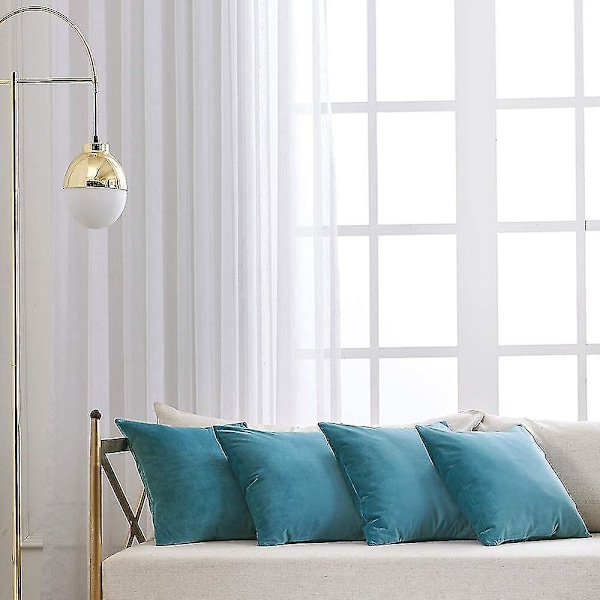 Teal Sammetskuddfodral för Soffa 18x18 Tum 45cm X 45cm Mjuk Pläd