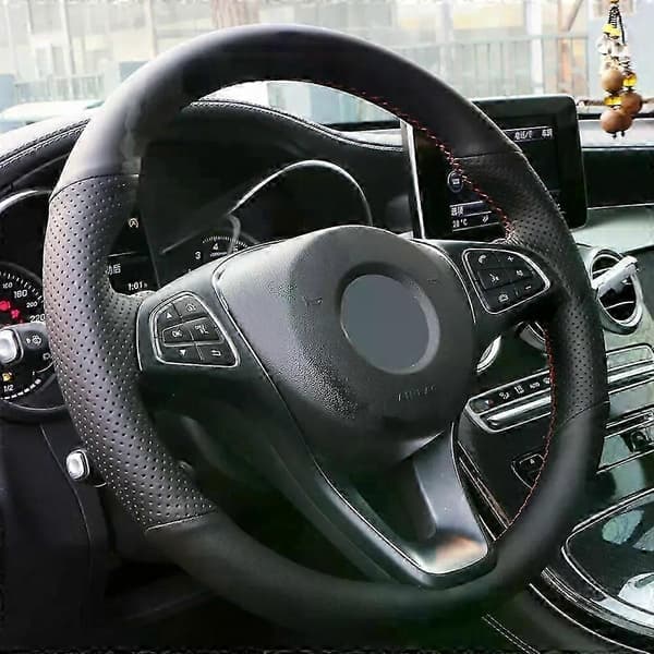 Tilpasset ratovertræk egnet til Chevrolet Cruze 2009-2014 Aveo Orlando Ravon R4 sort læderfletning egnet til rat White thread