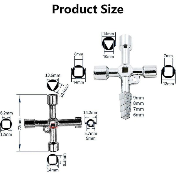Ways Multifunksjonsnøkkel 6 stk, Trekantnøkkel Kranbryternøkkel Universal Kryssnøkkel Hovednøkkel, For vannmålere Radiatorer Gassmålere El