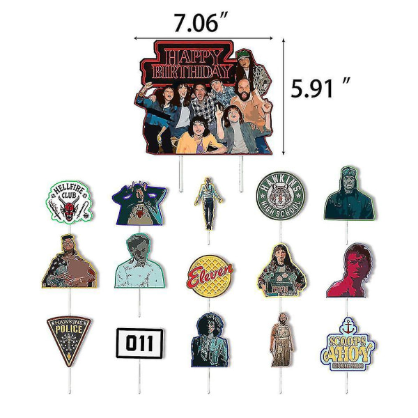 Stranger Things Tema Bursdagsfest Dekorasjon Bakgrunn Ballonger Banner Kake/Cupcake Topper Sett Forbruksvarer