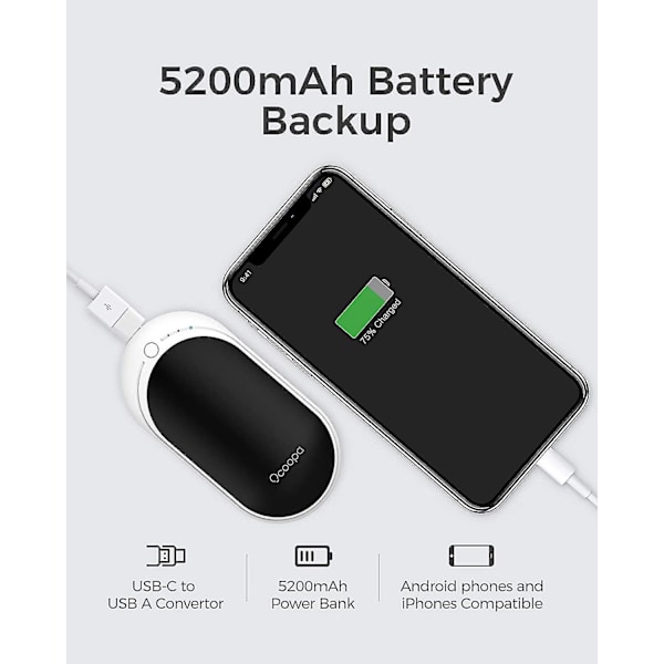 Handvärmare Uppladdningsbar, 1 Pack 5200mah Elektrisk Bärbar Fickvärmare, Värmebehandling Perfekt För Utomhus, Jakt, Golf, Camping
