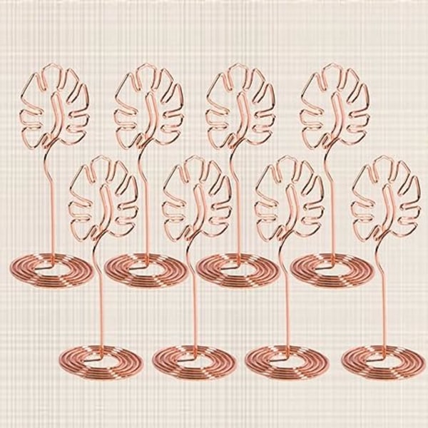 8 stk Plasskortholdere Monstera-blader Bordnummerholdere Metall Memo-fotoklipp Tropisk Hawaiian Luau Bryllupsbursdagsfestdekorasjoner Rosenrød Gol
