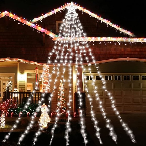 Julgransbelysning 350 LED juldekorationer Strängljus Utomhus Vattenfall LED Strängbelysning Vattentät julbelysning för trädgårdsbröllopsdel