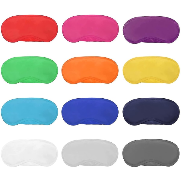 12 stycken flerfärgad cover Lätt sömnmask för ögonbindel med näsdyna och elastiska remmar för barn kvinnor män, 12 färger