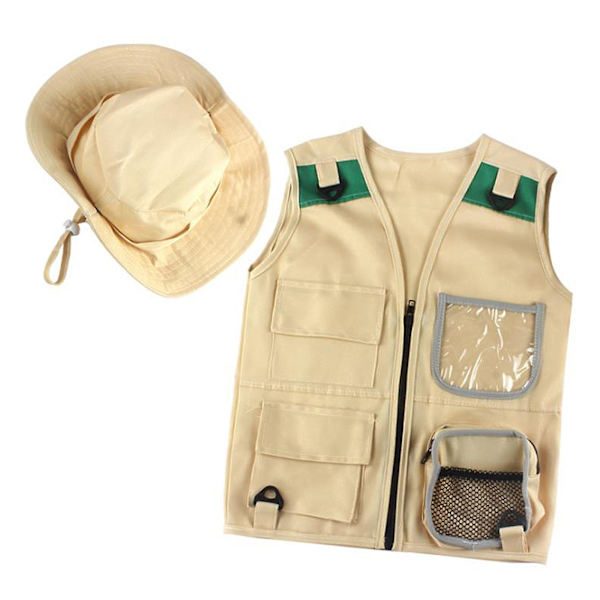 Barnas Utforsker Vest Og Hatt Kostyme - Hage Safari Cargo Vest Barn Utendørs Aktivitet - Gaver Til Små Barn, Gutter Og Jenter I Alderen 3 - 6