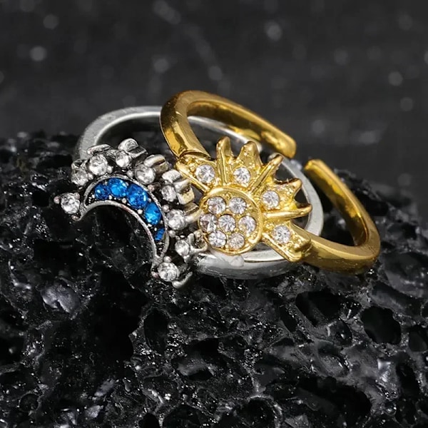 2/1 stk. Sol Måne Stjerne Ringe til Kvinder Temperament Indstilling Skinnende Finger Ringe Sæt Bryllup Smykker Charme Gaver Plata