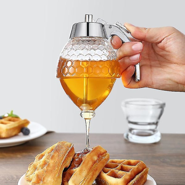 Honningsirup Dispenser, 200ml Honningdispenser Glasbeholder Akryl Opbevaringskrukke Ingen Dryp, Moderat Flow BPA Fri