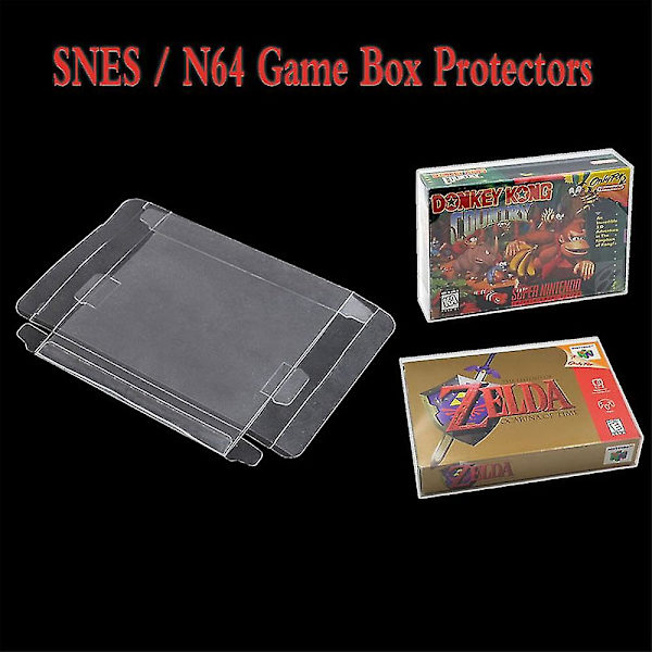 10 st genomskinliga PET-plastlådskyddsfodral för SNES N64 Cib-boxade spelkassetter