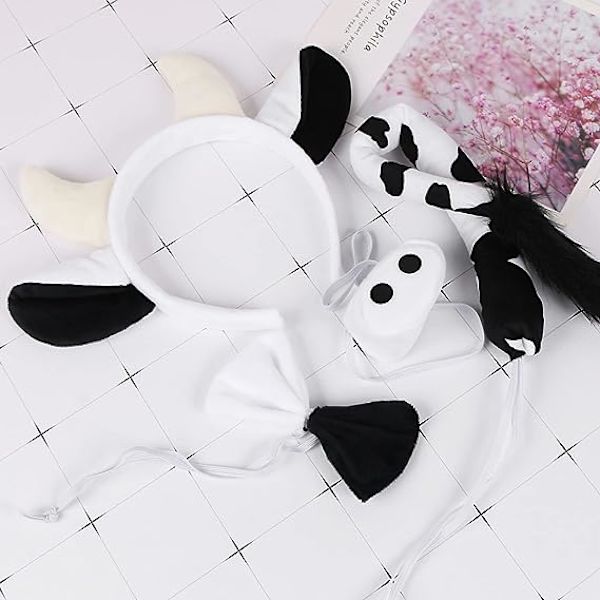 Ku-kostyme Sett med Ku-ører Hodebånd, Ku-hale, Nese og Sløyfe for Halloween / Bursdag / Jul / Cosplay Festdekorasjoner