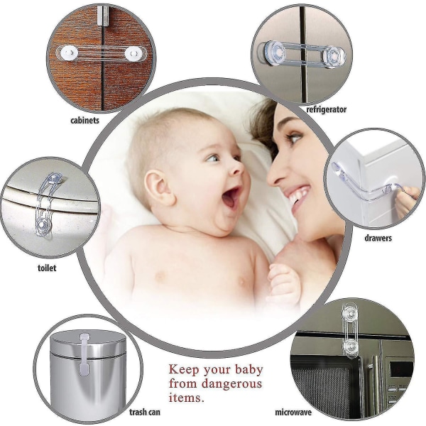 Säkerhet Baby Säkerhetslås för lådskåp Dörrskåp Kylskåp Transparent plastsäkerhetsspärrar, 10 stycken