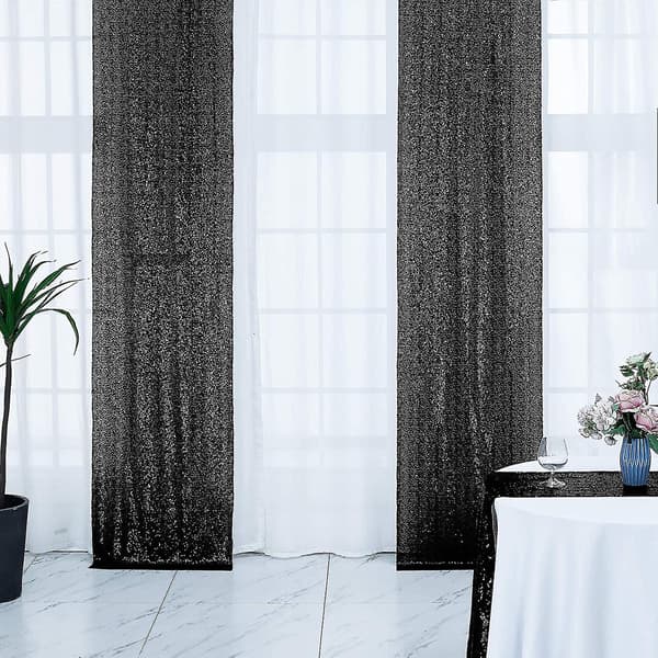 28ft-2stk Sorte Sequin Baggrundsforhængspaneler, Fotobaggrund Glitterforhæng