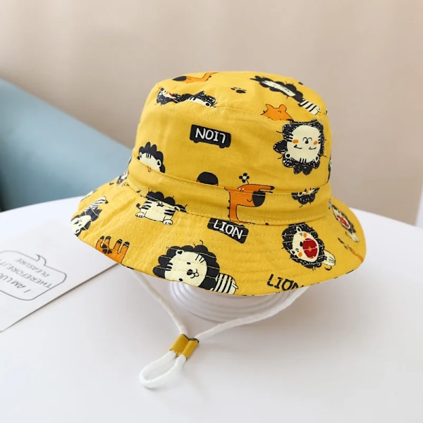 Baby Boys Girls Cartoon Fisherman Hat Summer Outdoor UV Protection Bucket Hat lion yellow 50cm