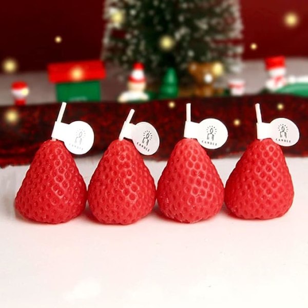 4 PAK Jordbærformet duftlys, frugtaroma sojavoks æstetisk dekorativt lys, til fotorekvisit fødselsdags bryllupsfest dekorativt, til meditation