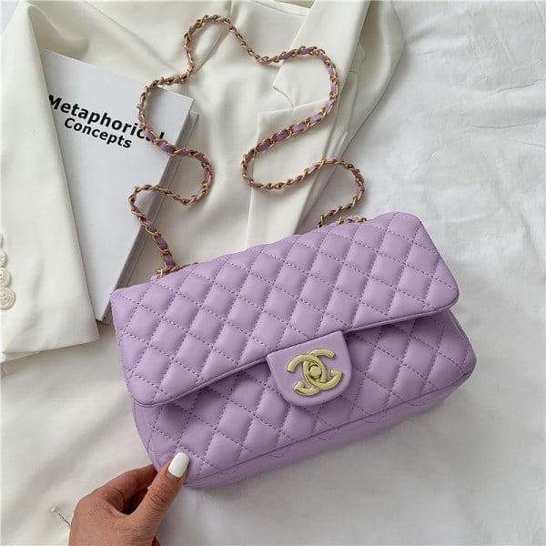 Enkelt skulder crossbody kjede veske kamelia dameveske svart violets