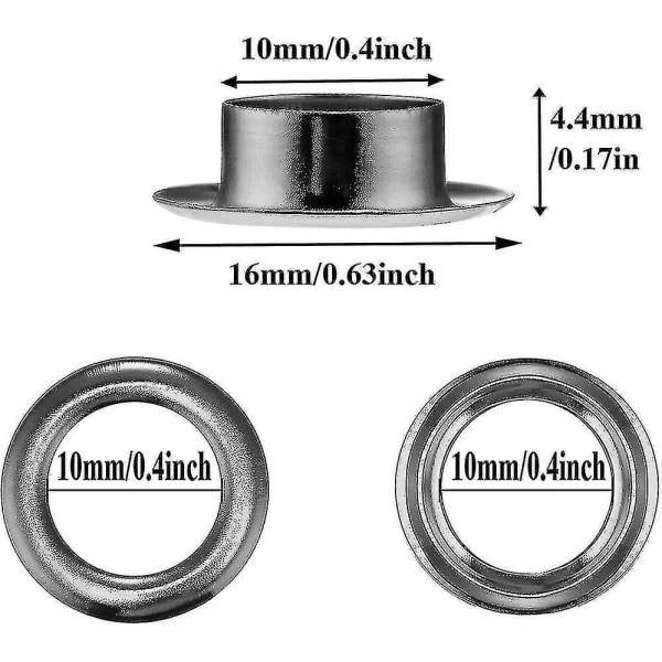 Grommet-silmukka-setti, 100 kpl silmukoita 10 mm, Pressu- ja telttakangas-korjaussetti, 3 kpl silmukka-työkaluilla