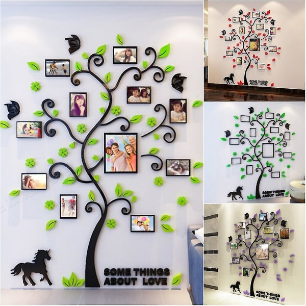 Gör själv 3d väggklistermärken Kreativt familjeliv Träd fotoramar Kristall