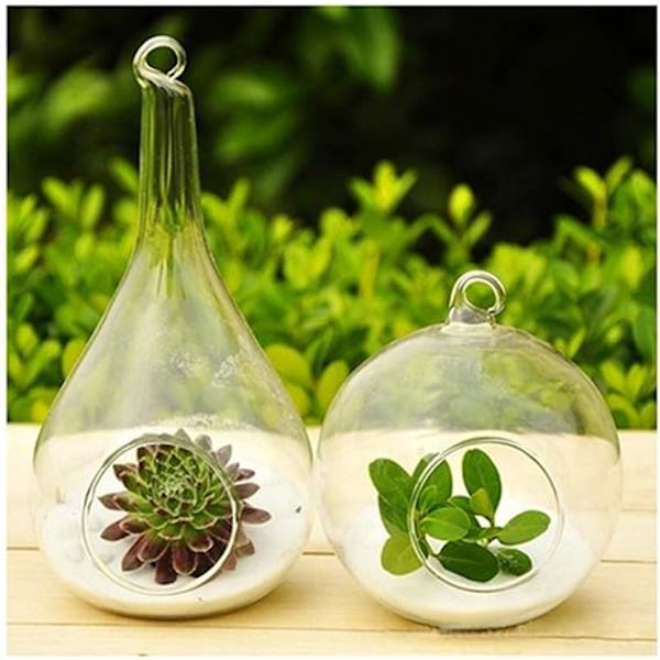 Transparent hängande planter glas terrarium vas blomkruka för hemmakontor trädgårdsdekoration (Teardrop)