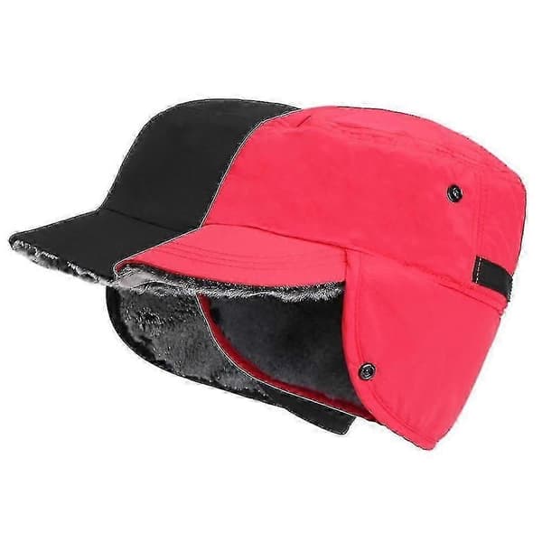 Vintermössa med öronlappar och skärm Basecap Trapper Vattentät Unisexzz44 Red