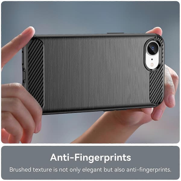 Til iPhone 16e etui kulfibertekstur fleksibelt TPU børstet telefoncover - sort