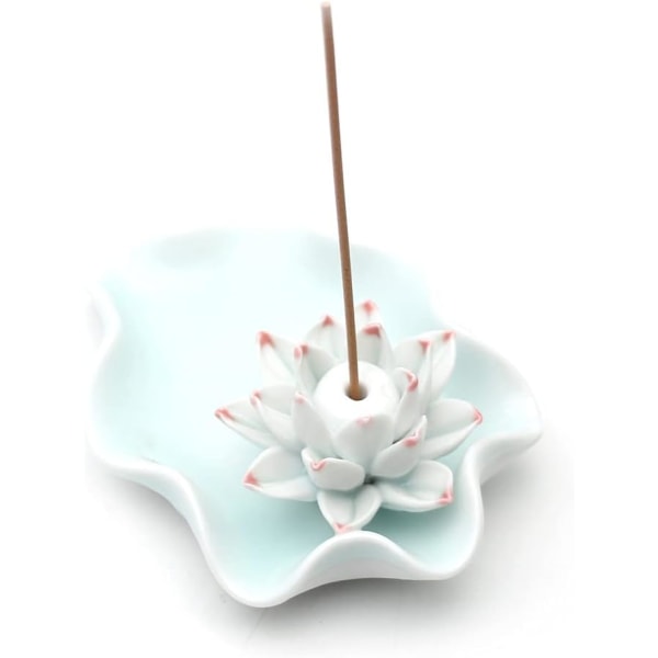 Rökelsehållare Keramik Handgjord Artistisk Rökelsehållare Brännare Stick Spol Lotus Askfångare Buddhistisk Vattenlilja Platta (Ljusblå)