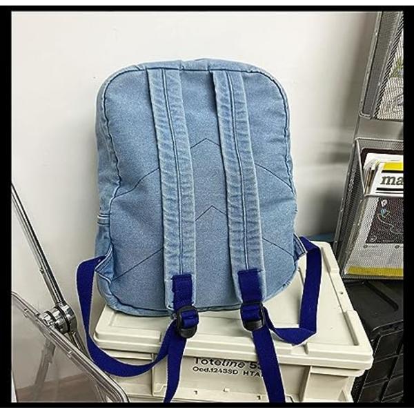 Canvas Ryggsäck Lätt Resa Dagryggsäck Student Ryggsäck Laptop Ryggsäck Denim Medium Handväska för Kvinnor Blå (1)