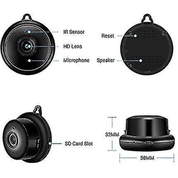 Skjult spionkamera - Mini Wi-fi Hd 1080p kamera - Lille trådløst kamera med Ip kamera med infrarød - Night Vision Funktion - Hjem