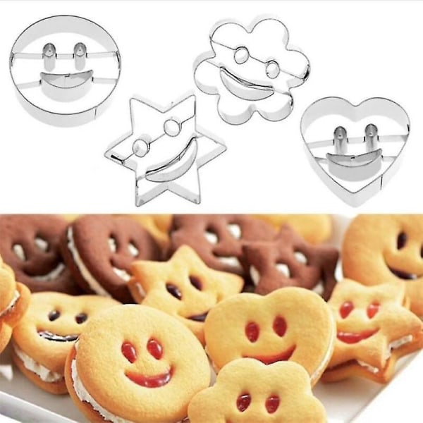 4-delt smilende rustfritt stål kakeform kjeksform fondant kakeform baking