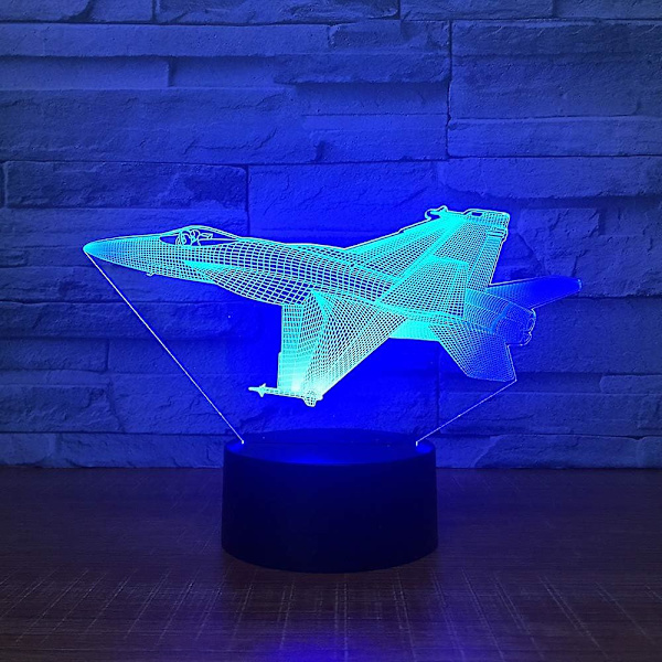 3D Flyvemaskine Natlys Lampe Illusion Led 7 Farve Skiftende Berøringskontakt Bord Skrivebord Dekoration Lamper Akryl Flad Abs Base Usb Kabel Legetøj (bus)