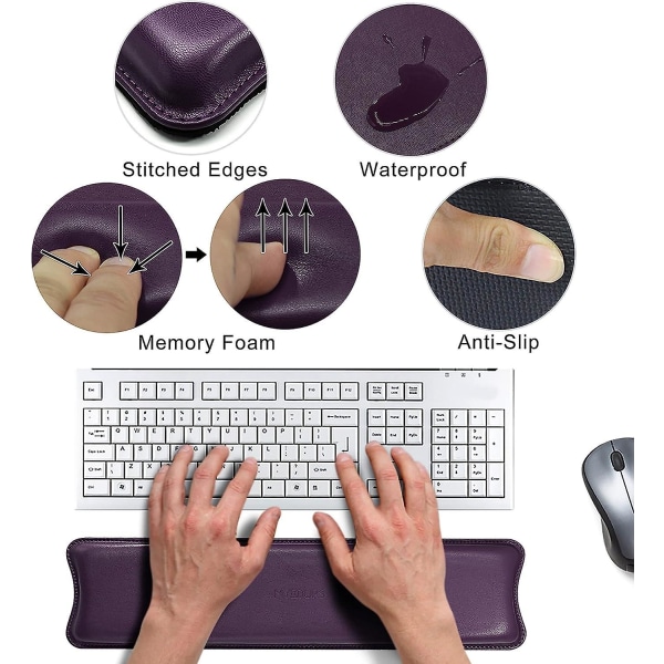 Pu Leather Keyboard håndleddsstøtte, ergonomisk anti-skli håndleddsstøtte for kontorspill - lilla