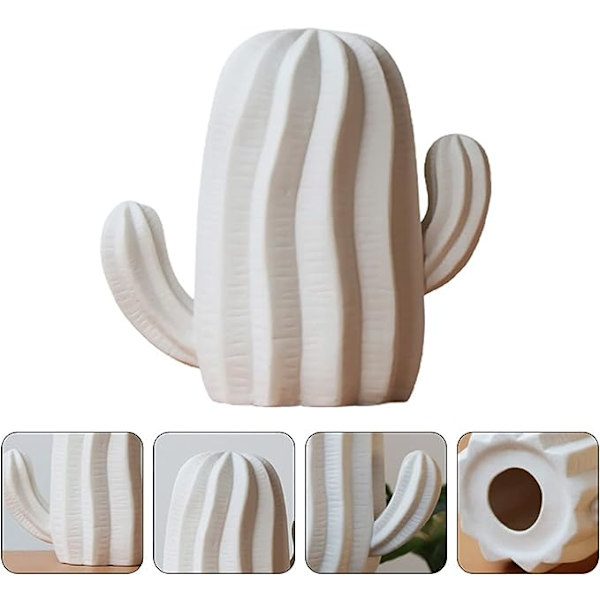 Keramisk Kaktus Statue Kaktusformet Keramisk Skulptur Bordpynt Porcelæns Kaktus Figur Tableau Midtpunkt Hjem Decor (Hvid)