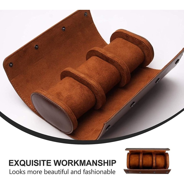 3 Fack Watch Box Retro PU Läder Klockrulle Resväska Elastisk Klockorganisatör Hållare Smycken Förvaringslåda För Klocktillbehör Brun