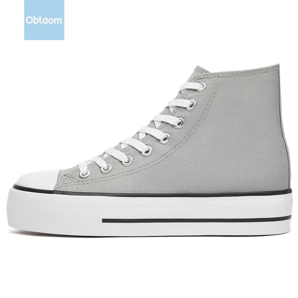 Platform High Top Canvas Sko til kvinder Behagelige Platform Hi Top Canvas Mode Sneakers til kvinder Søde Mid Calf Canvas grey EU36