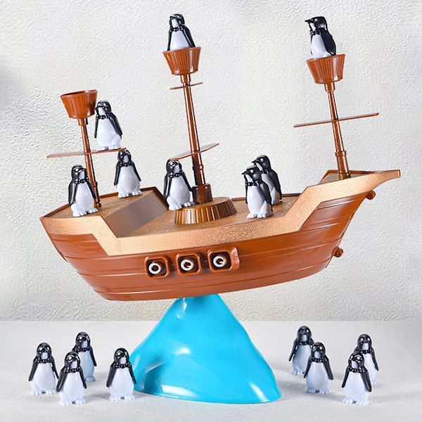 2 stk balanseringsleke - Piratskip pingvin balanse spill for barn - Multifunksjonelt piratskip leketøy forbedre forholdet med F